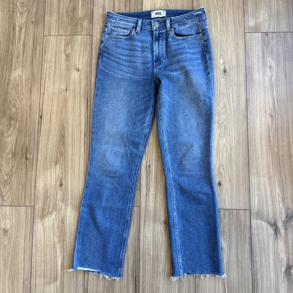 Paige Women Cindy High Rise Straight Ankle Jeans Blue Raw Hem Sz 27 Wash “Music”